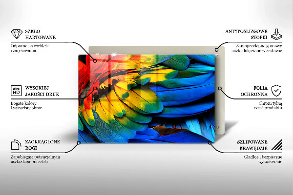 Placă sticla protectie aragaz Pene de papagal colorate