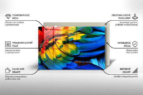 Placă sticla protectie aragaz Pene de papagal colorate