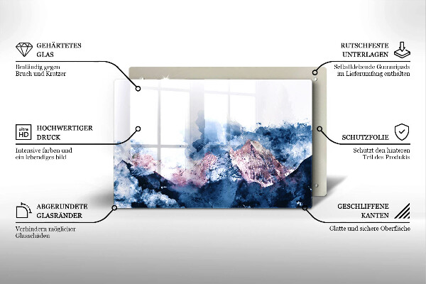 Placă din sticla protectie plita Munți pictați în abstract