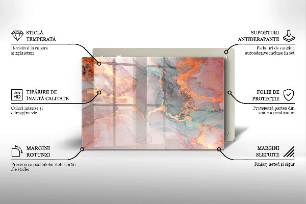 Placă din sticla protectie perete Marmură cu aur