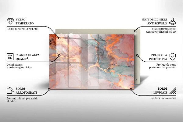 Placă din sticla protectie perete Marmură cu aur