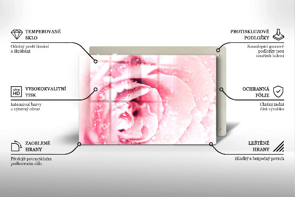 Placă din sticla protectie perete Picături de rouă și floare de trandafir