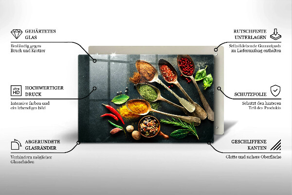 Placă din sticla protectie perete Linguri de bucătărie de condimente