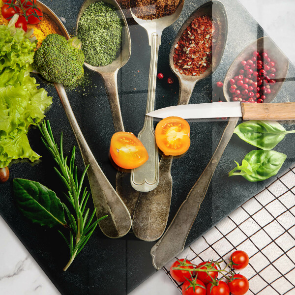 Placă din sticla protectie perete Linguri de bucătărie de condimente