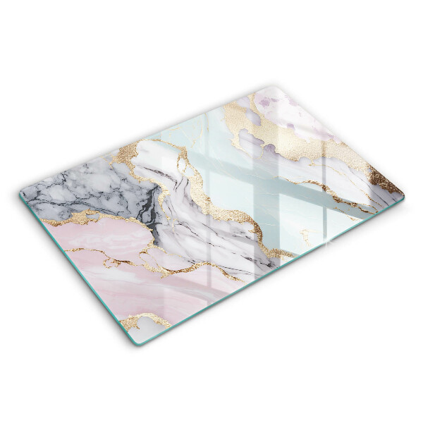 Placă din sticla protectie plita Marmură pastel