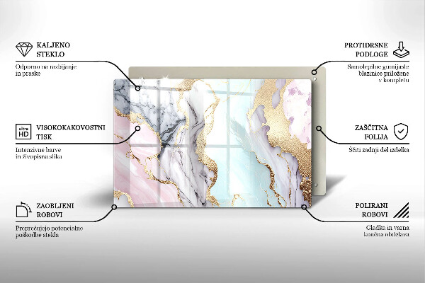 Placă din sticla protectie plita Marmură pastel