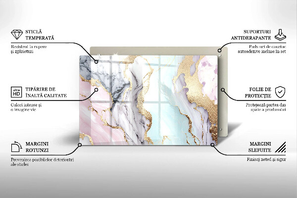 Placă din sticla protectie plita Marmură pastel