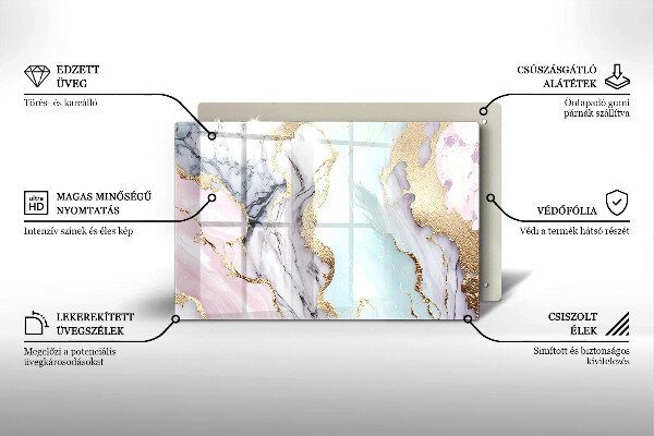 Placă din sticla protectie plita Marmură pastel