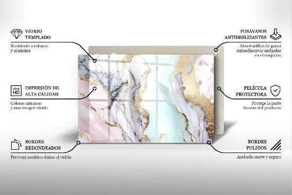Placă din sticla protectie plita Marmură pastel
