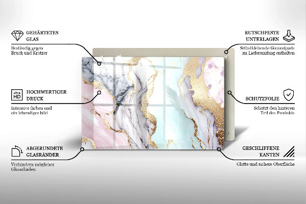 Placă din sticla protectie plita Marmură pastel