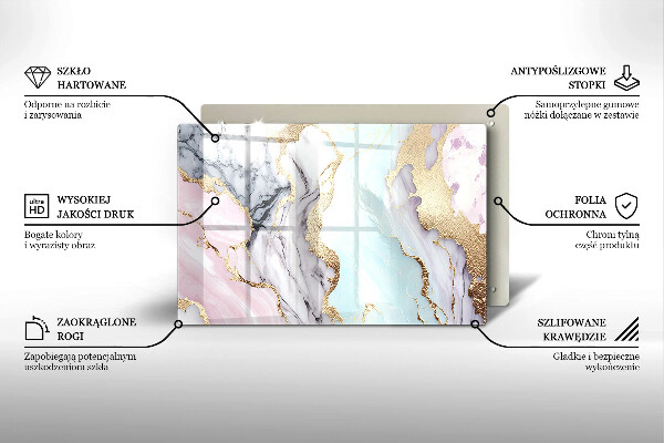 Placă din sticla protectie plita Marmură pastel