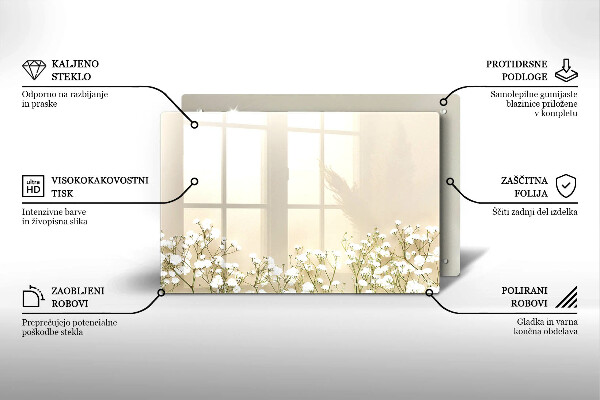 Placă din sticla protectie plita Flori boho din ipsos