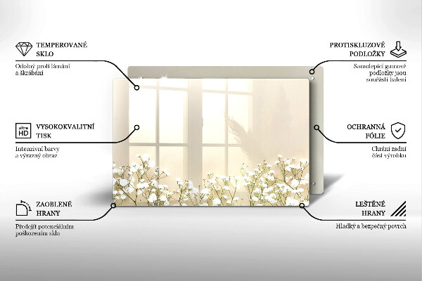 Placă din sticla protectie plita Flori boho din ipsos