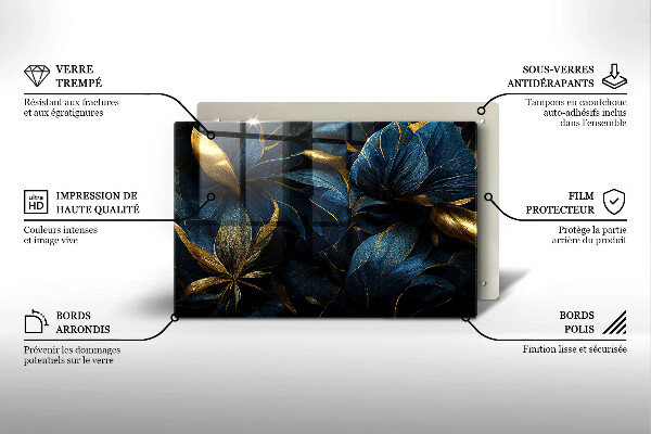 Placă din sticla protectie plita Frunze decorative cu aur