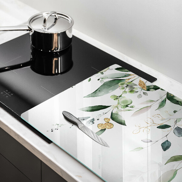 Placă sticla protectie aragaz Acuarelă frunze