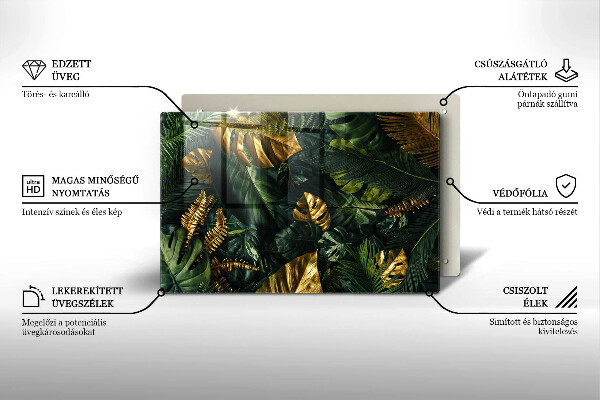 Placă din sticla protectie perete Frunze de monstera aurii