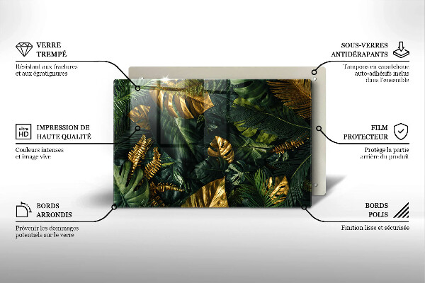 Placă din sticla protectie perete Frunze de monstera aurii