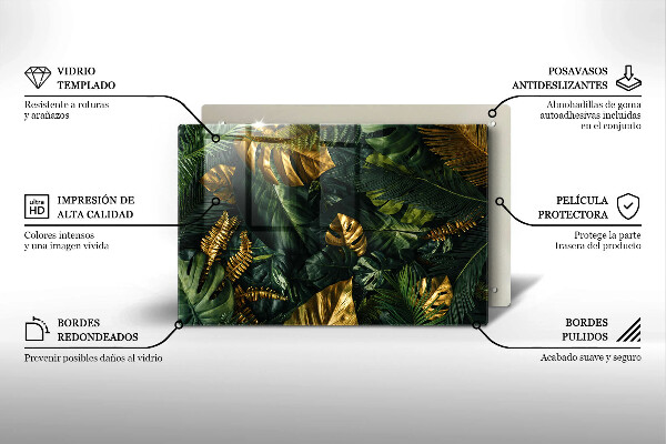 Placă din sticla protectie perete Frunze de monstera aurii