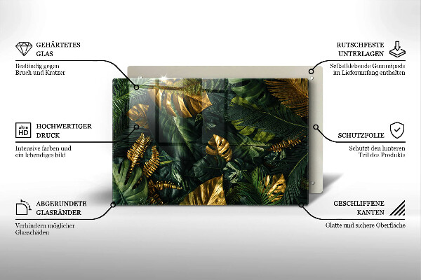 Placă din sticla protectie perete Frunze de monstera aurii