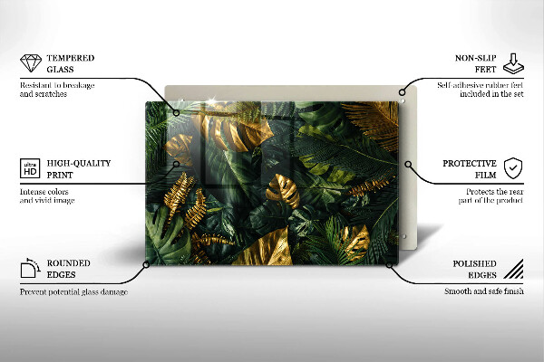 Placă din sticla protectie perete Frunze de monstera aurii