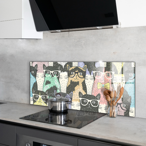Sticlă bucătărie Ilustrație amuzantă de pisică hipster