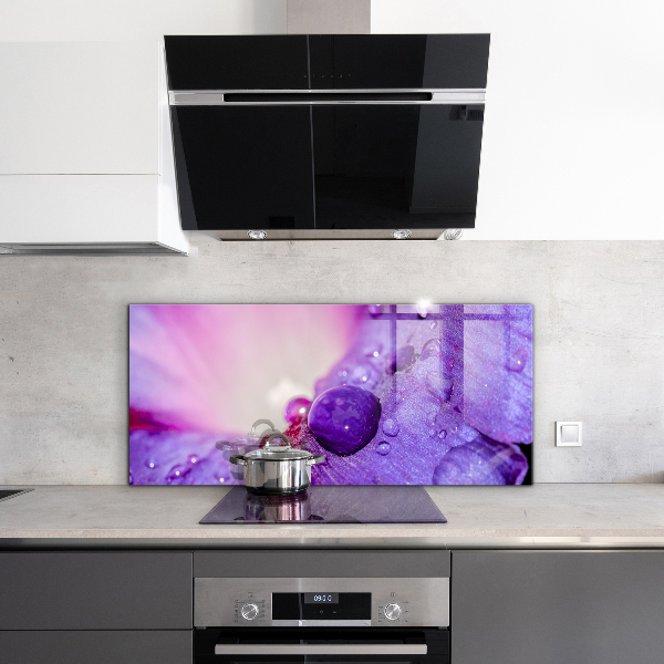 Sticlă bucătărie Floare violetă cu roua dimineții