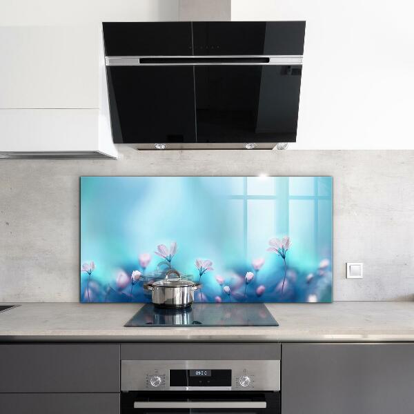 Panou sticlă bucătărie Flori în spatele ceții dimineții