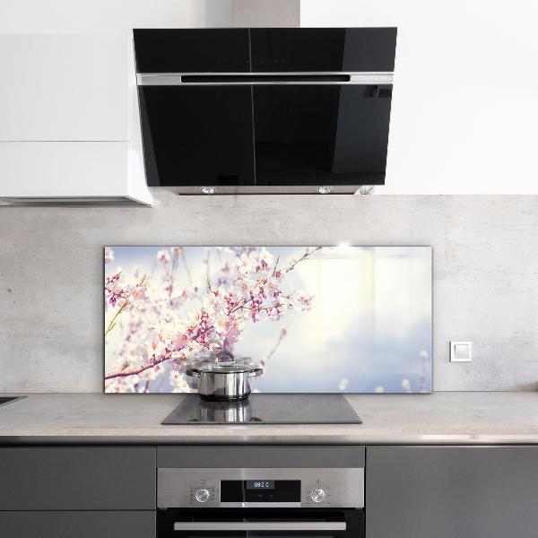 Panou sticlă bucătărie Flori roz delicate