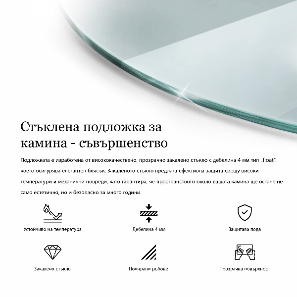 Sticlă securizată protecție sub sobă semi-oval 100x100 cm