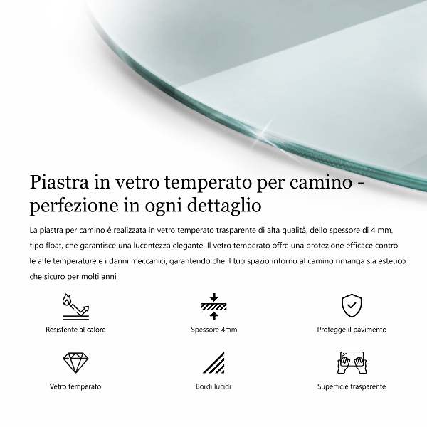 Sticlă sub șemineu semi-oval 80x70 cm