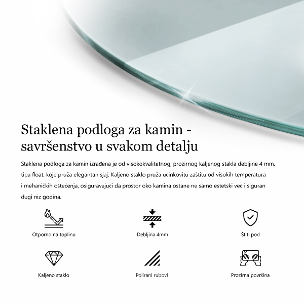 Placă de sticlă pentru șemineu circular fi100 cm