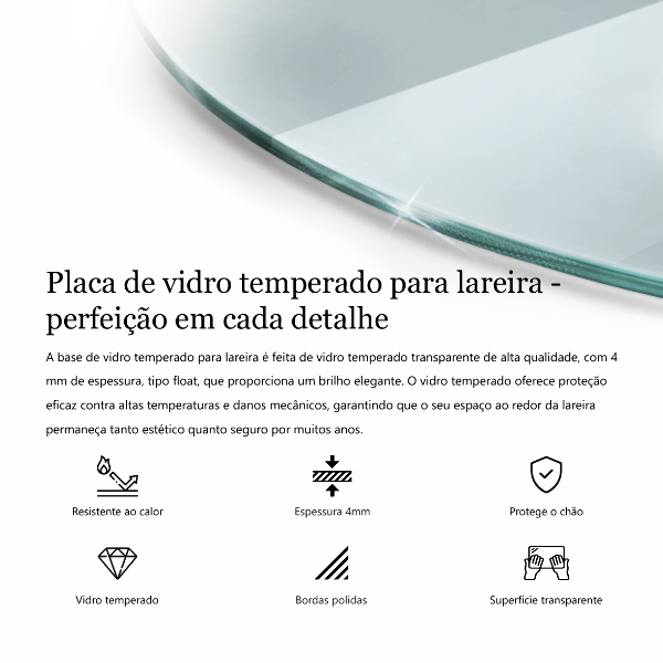 Placă de sticlă pentru șemineu circular fi100 cm