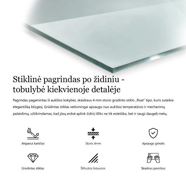 Sticlă sub șemineu dreptunghiulară 80x60 cm