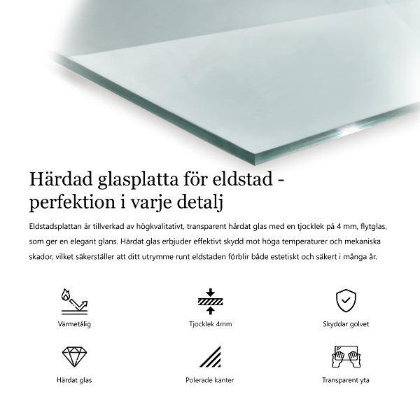 Sticlă sub șemineu dreptunghiulară 80x60 cm