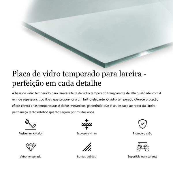 Sticlă sub șemineu dreptunghiulară 80x60 cm