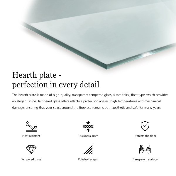 Sticlă sub șemineu dreptunghiulară 80x60 cm