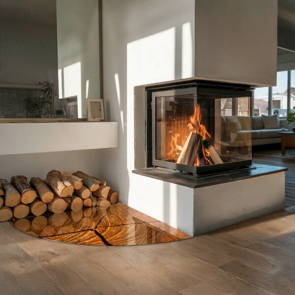 Cvartale sticlă securizată protecție sub sobă Fibrele lemnului în secțiune transversală