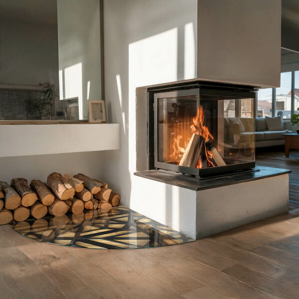 Cvartale sticlă sub șemineu Geometrie cu lemn