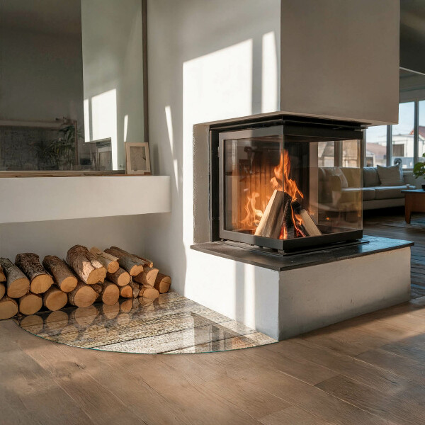 Cvartale sticlă sub șemineu Plăci din lemn natural