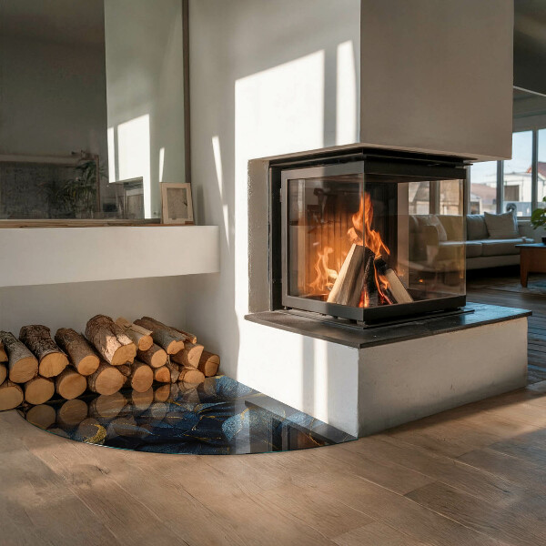 Cvartale sticlă securizată protecție sub sobă Frunze elegante în textură