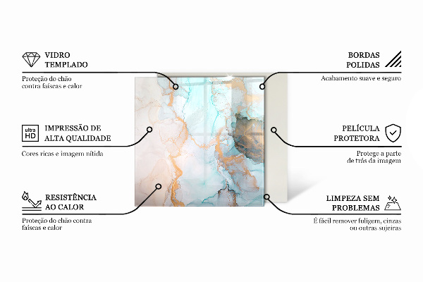 Pătrată sticlă securizată protecție sub sobă Frunze elegante în textură