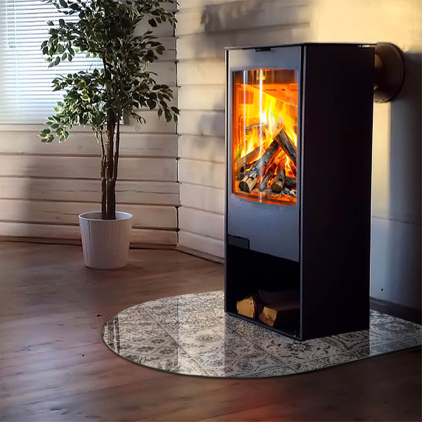 Semiovală sticlă sub șemineu Modele decorative de plăci