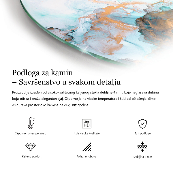 Semiovală placă de sticlă pentru șemineu Textură de piatră naturală