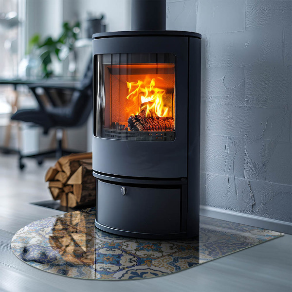 Semiovală sticlă securizată de protecție sub sobă Model mozaic cu flori