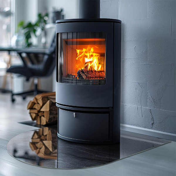 Semiovală sticlă sub șemineu Textura suprafeței pietrei