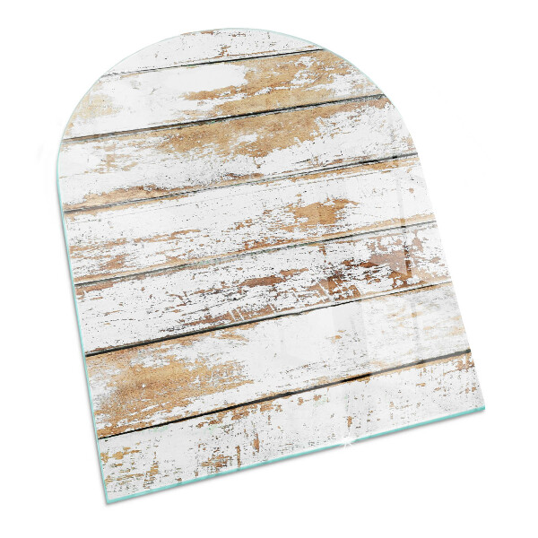 Semiovală sticlă sub șemineu Placă de lemn deteriorată