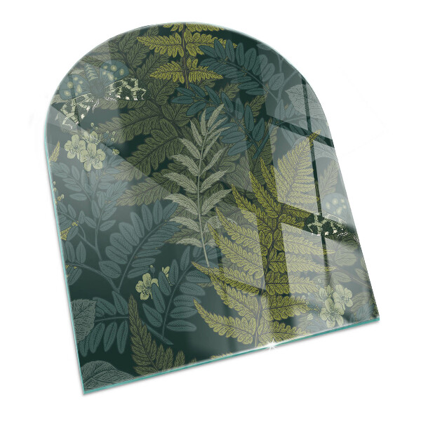 Semiovală placă de sticlă pentru șemineu Motive vegetale cu fluturi