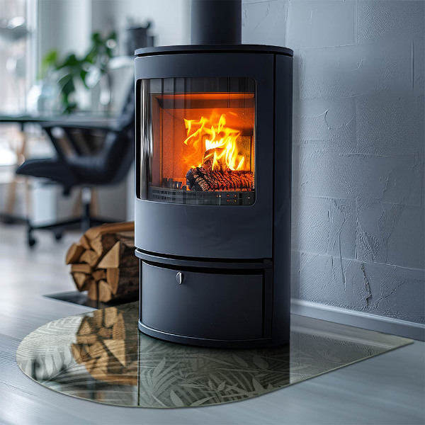 Semiovală sticlă securizată de protecție sub sobă Frunze tropicale în fundal