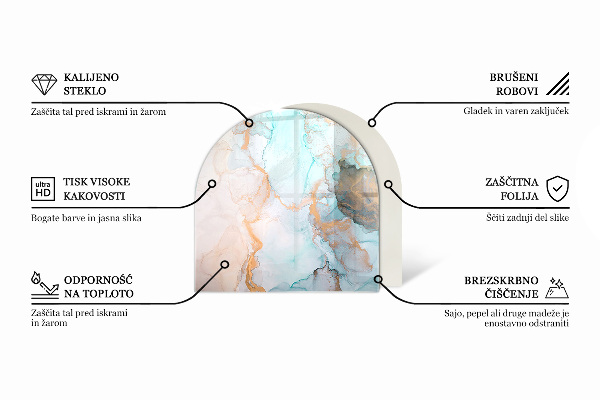 Semiovală sticlă sub șemineu Model de piatră cu particule