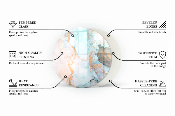 Rotundă sticlă securizată de protecție sub sobă Model natural de marmură